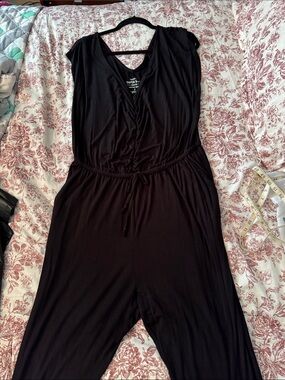 Black V-Neck Drawstring Jumpsuit